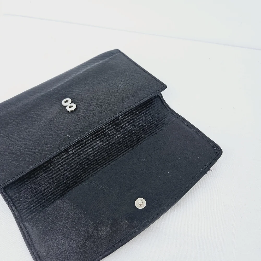 Fossil Black Leather Tri-Fold Organizer Wallet Checkbook Clutch
